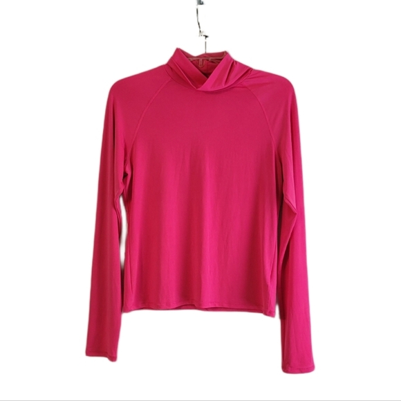 Project Social T Urban Outfitters Size Large Turtleneck Raglan Sleeve Neon Pink - Picture 1 of 7